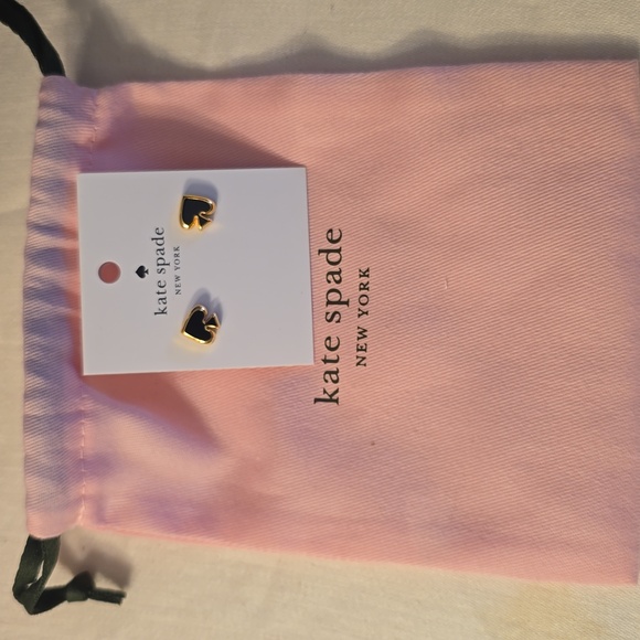 Kate Spade Black & Gold Plated Spade Earrings with Gift Bag New - Picture 2 of 5